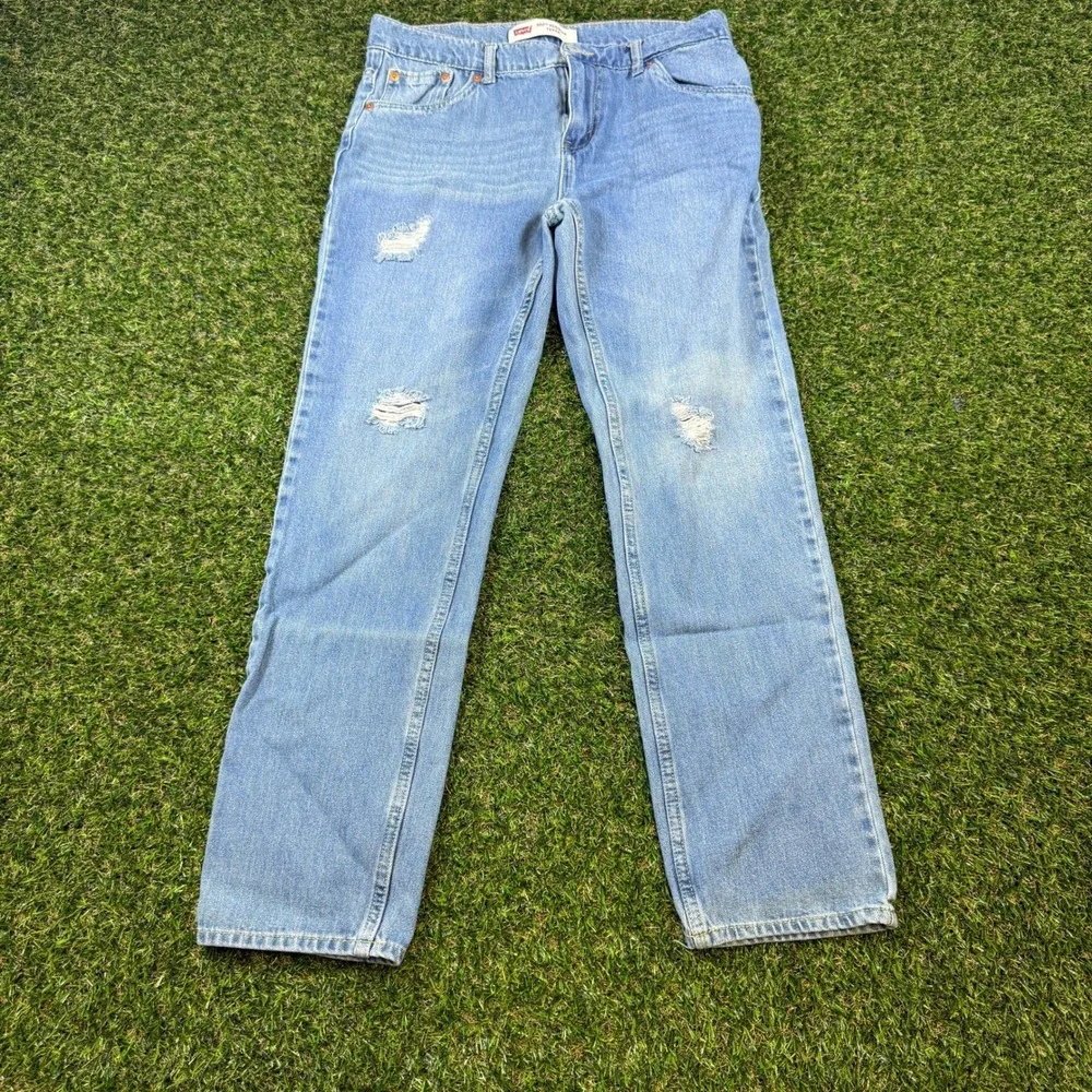Levis 502 Regular Taper Jeans Light Wash Distressed Denim 29x29 Womens 18 Reg